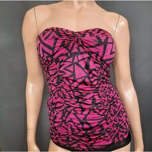 Y2K Bandeau tube Top Ruched Twist Front Purple Black Geometric Print Womens S